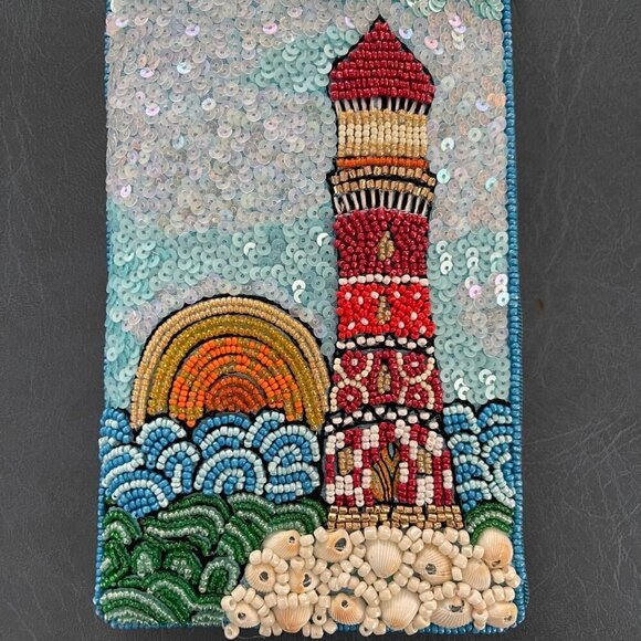 Bamboo Trading Company Club Bag Crossbody Sequins Beads Shells Beachy Resortwear - Picture 1 of 11